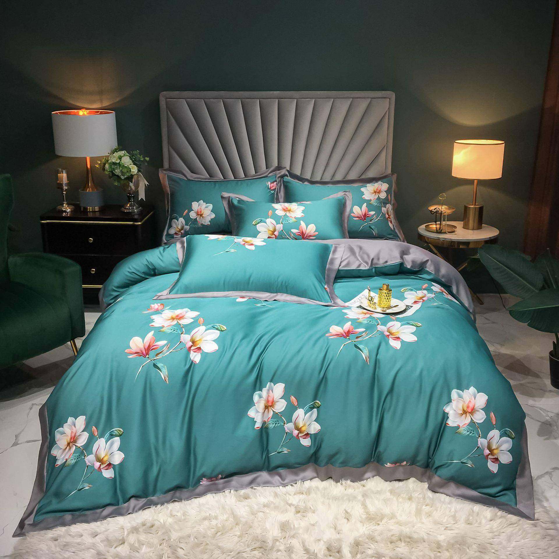 新款春夏高端100支印花莱赛尔纤维四件套直销夏季夏被四件套