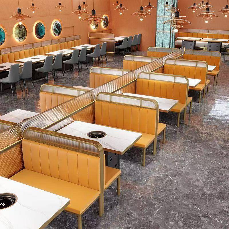 实木岩板餐桌椅子火锅桌子饭店餐馆商用无烟电磁炉火锅餐桌椅组合