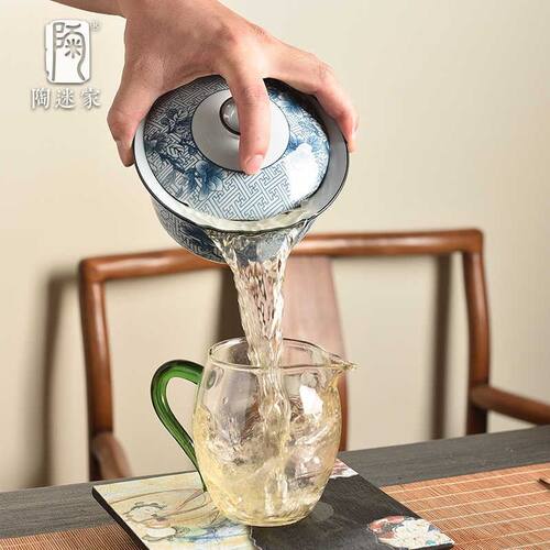 超大号450ml盖碗青花瓷二才碗大容量陶瓷泡碗茶中式复古高档茶具