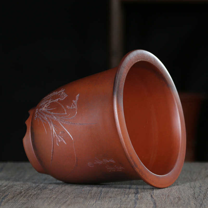 宜兴紫砂盆柴烧仿古金钟兰花兰草君子兰盆景透气精品专用花盆托盘