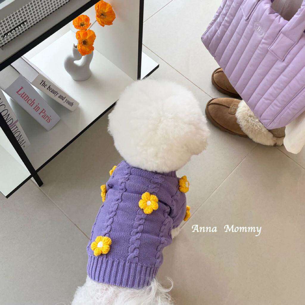 宠物可爱小花毛衣狗狗泰迪法斗比熊雪纳瑞猫咪幼犬衣服秋冬装新款