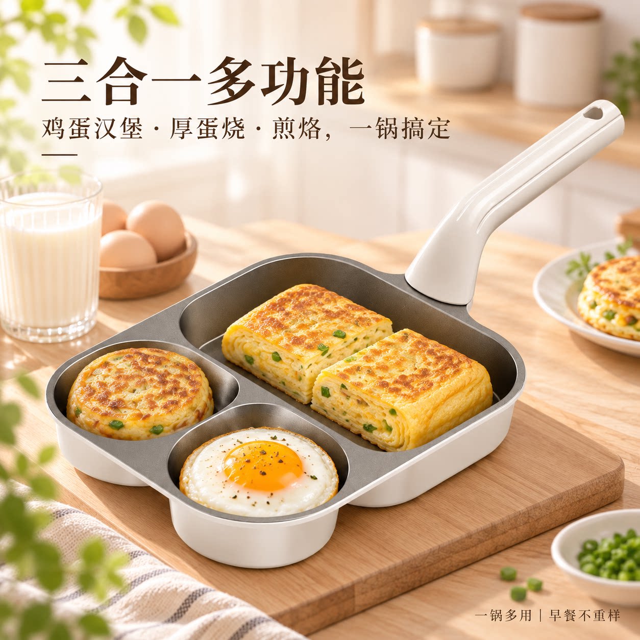 钛三合一早餐锅平底煎锅不粘锅鸡蛋汉堡锅家用煎饼煎蛋神器牛排锅