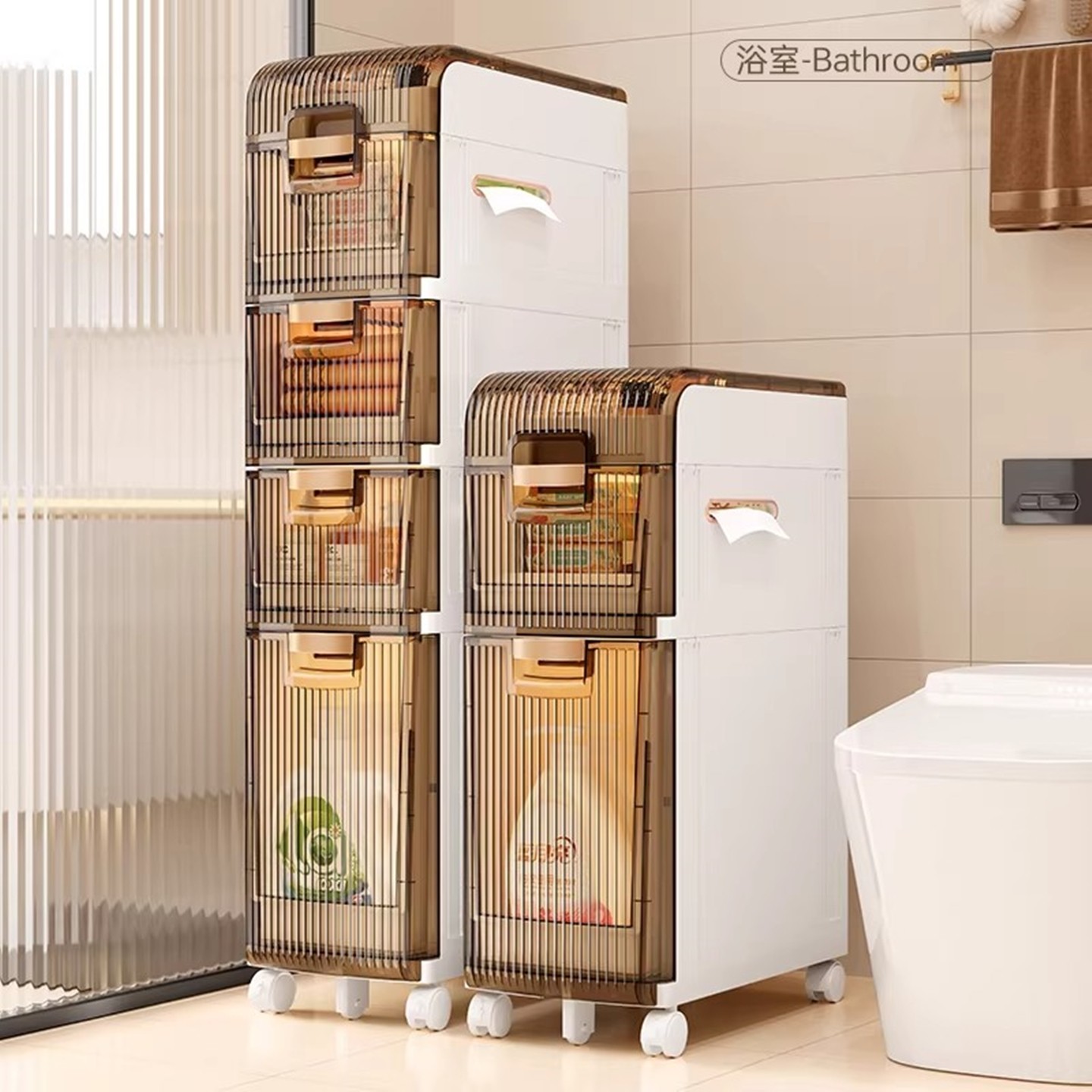 日本精工卫生间夹缝收纳柜抽屉式缝隙多层塑料储物柜免安装置物架