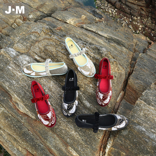 JM手工亮片刺绣软底玛丽珍鞋