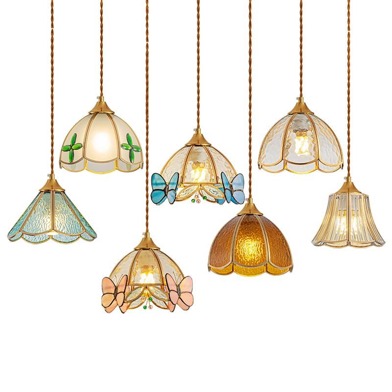 新款轻奢创意单头餐厅吧台阳台灯中古风格彩色复古卧室床头小吊灯