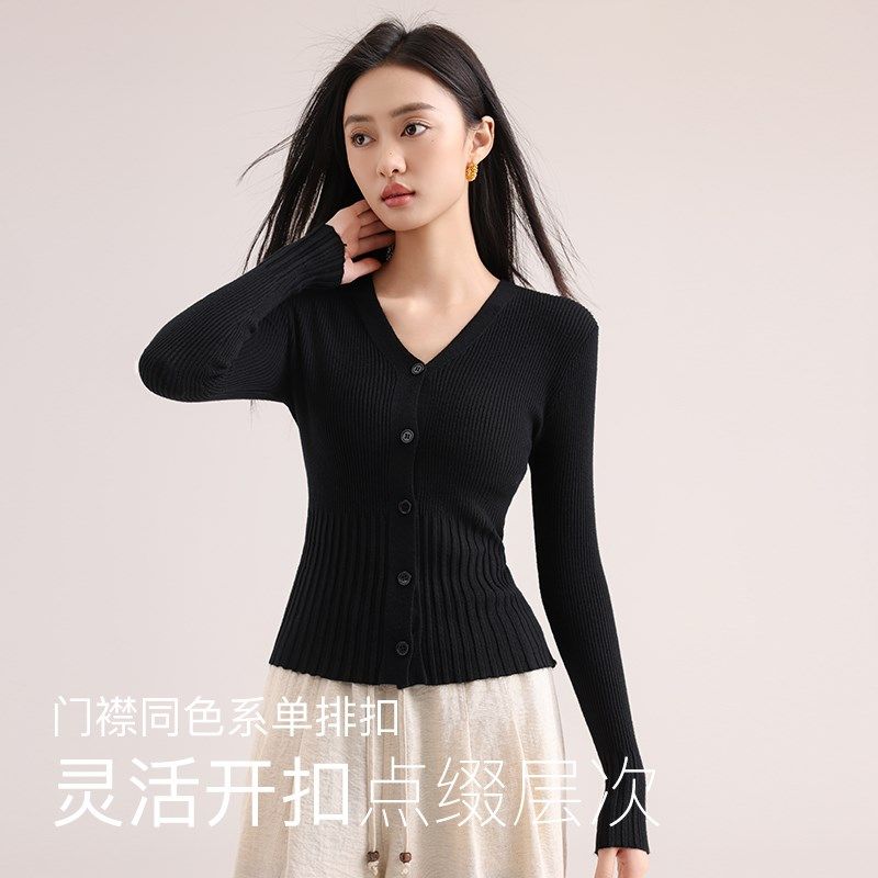早春v领开衫女气质设计感针织内搭修身显瘦毛衣打底衫高级感上衣
