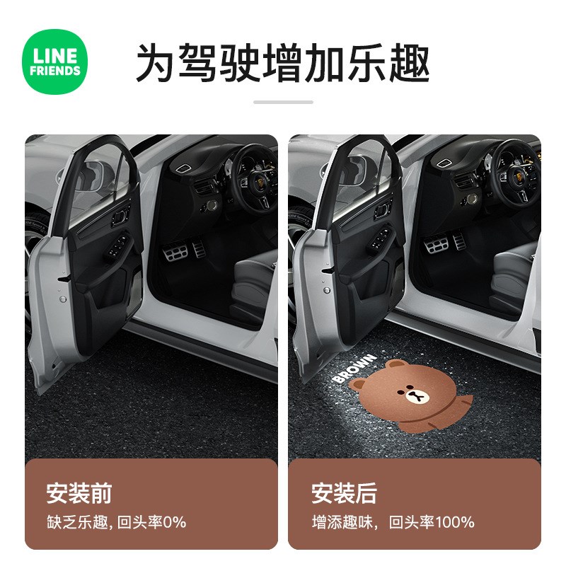 卡通汽车迎宾灯车门灯自动感应奔驰宝马开门车载氛围灯车内投影灯