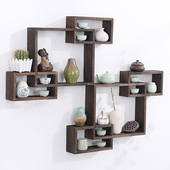 实木墙上置物架客厅墙壁挂墙面隔板搁书架中式 博古架多宝阁茶壶架