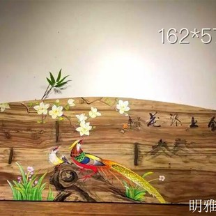 复古做旧原木挂画风化木壁饰壁画手绘木板画漆画创意画中式禅意画