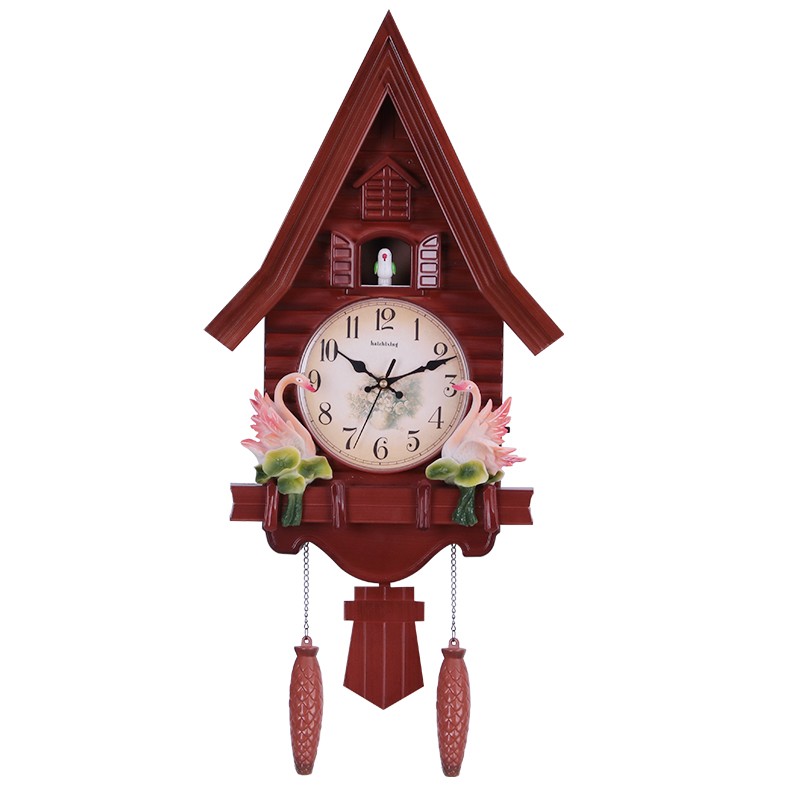 海之星挂钟房子钟屋型钟欧式创意田园布谷鸟咕咕钟静音扫描时钟