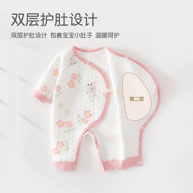 新生儿婴儿衣服秋冬夹棉保暖连体衣冬装52码初生宝宝冬季a类纯棉6