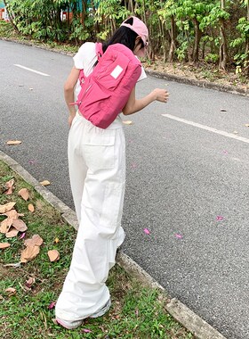 KRO美式白色复古宽松阔腿裤抽绳工装裤百搭显瘦可束脚休闲裤女潮