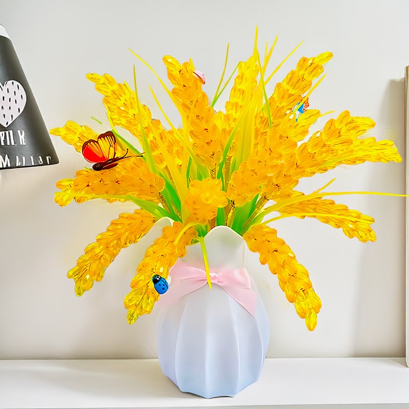 金色水晶稻穗手工制作材料包diy串珠编织品【送蝴蝶结防摔花瓶】