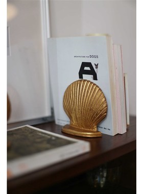 嘻物所 复古古铜色贝壳书挡摆件客厅书房桌面装饰品铸铁书立扇贝