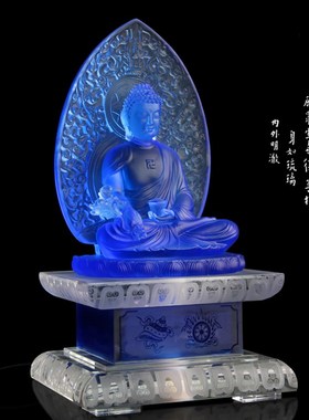 琉璃药师佛 药师琉璃光如来佛像 琉璃发光底座药师七佛