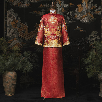 秀禾服新郎2021新款男装中式结婚礼服古装婚服男士龙凤褂接亲秀禾