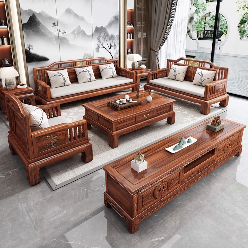 乌金木新中式全实木沙发组合冬夏两用2026款现代客厅红木家具全套