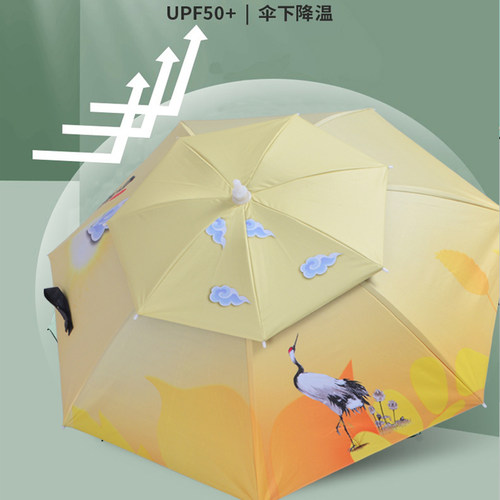 新品户外钓鱼伞帽k头戴式黑胶纤维雨头顶雨伞双层折叠防雨遮阳帽