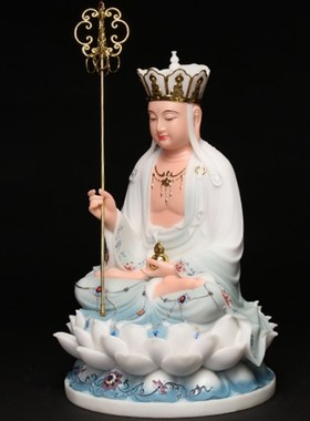 新品汉白玉石雕地藏王菩萨佛像娑婆三圣佛L像家用九华山地藏菩萨