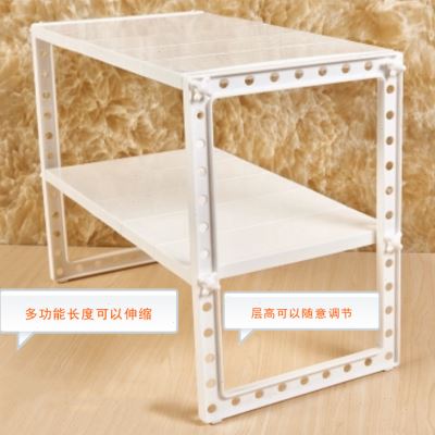 新品厨房单e双层置物架多功能落地伸缩塑料水槽储物架不锈钢收纳