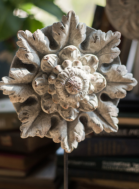 新品掬涵花型树脂摆件古典花纹木雕古董L复古装饰桌面玄关礼物