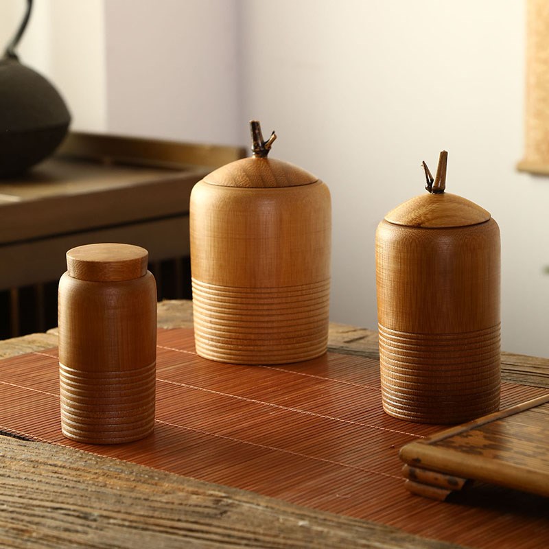 极速竹制螺纹茶叶罐旅行迷你便携小号密封普洱茶盒醒Y茶桶茶仓红