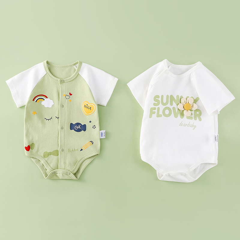 极速2件装 婴儿包屁衣夏季w满月宝宝衣服三角哈衣短袖连体衣卡通