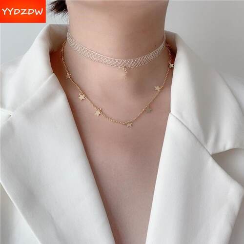 极速Chaind necklace collar necklace nymph double lace stars
