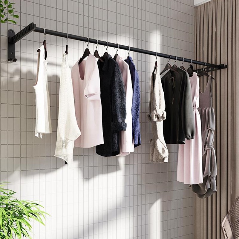 极速折叠晾衣架杆免打孔壁挂w式小型家用阳台隐形室内外浴室化妆