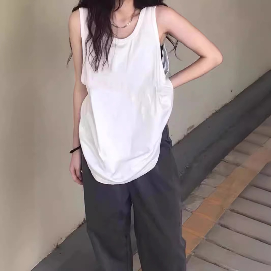 纯棉白色长款内搭背心女春秋夏季大码叠穿打底衫袖上衣吊带宽松型