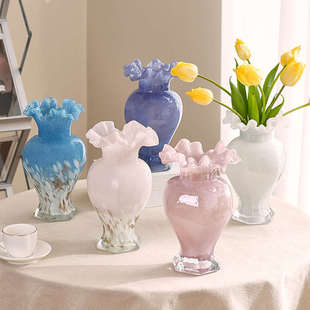 法式中古芬顿花瓶摆件水培插花装饰餐桌玻璃家居复古轻奢鲜花花器