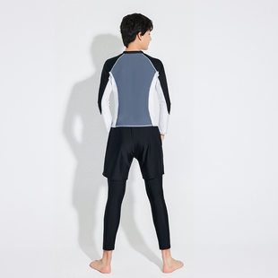 青少年胖中大童分体学生防晒游泳衣 速干加大码 儿童泳衣男孩长袖 裤