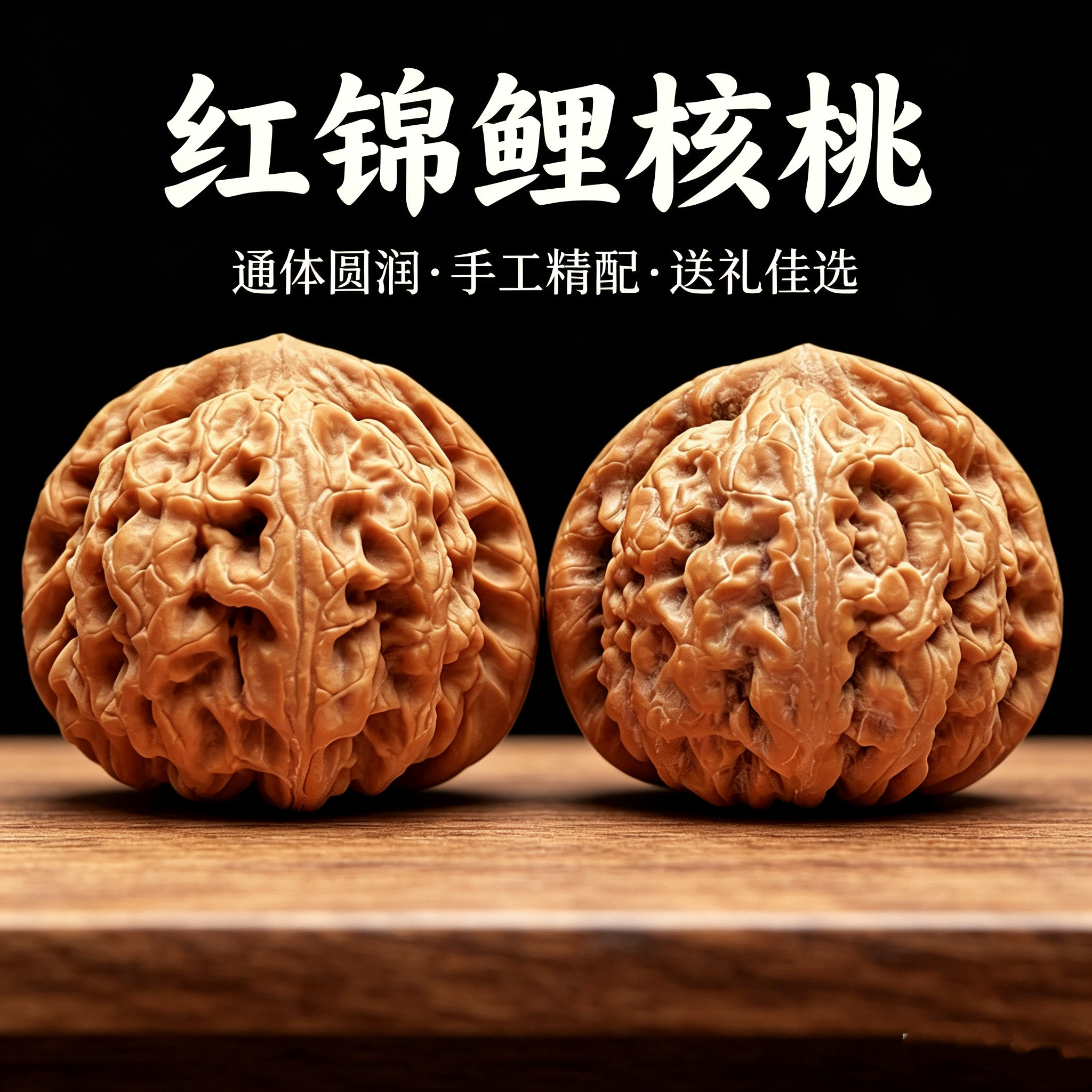 山中玉精品文玩核桃红锦鲤狮子头把玩盘玩收藏级手把件送男朋友QW