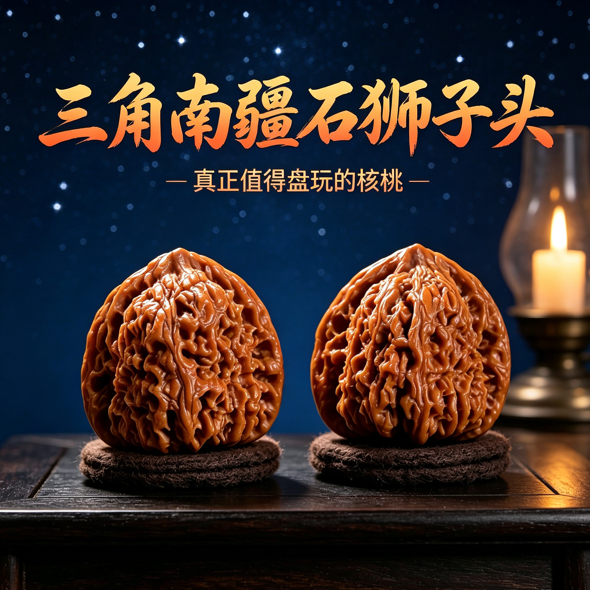 山中玉精品文玩核桃三角南疆石狮子头高密上手易红盘玩收藏级把件