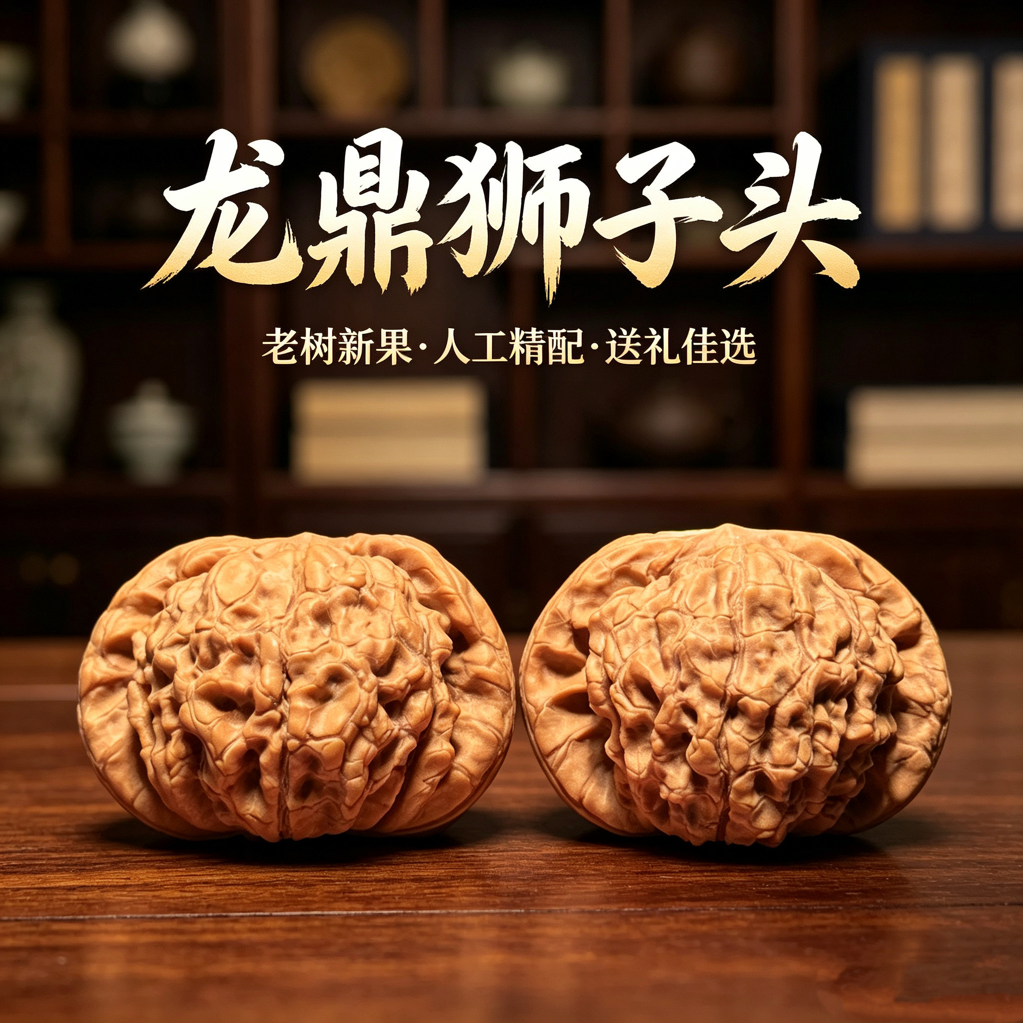 山中玉精品麻核桃龙鼎狮子头把件图片
