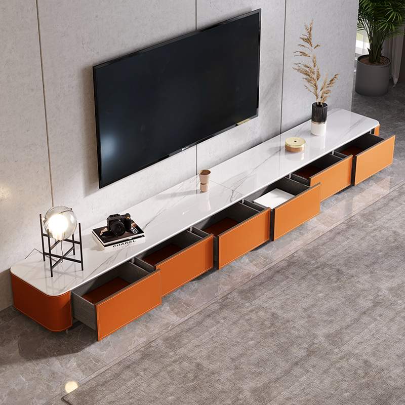 马鞍皮加长4米电视柜茶几组合别墅家用长款岩板电视柜意式地柜