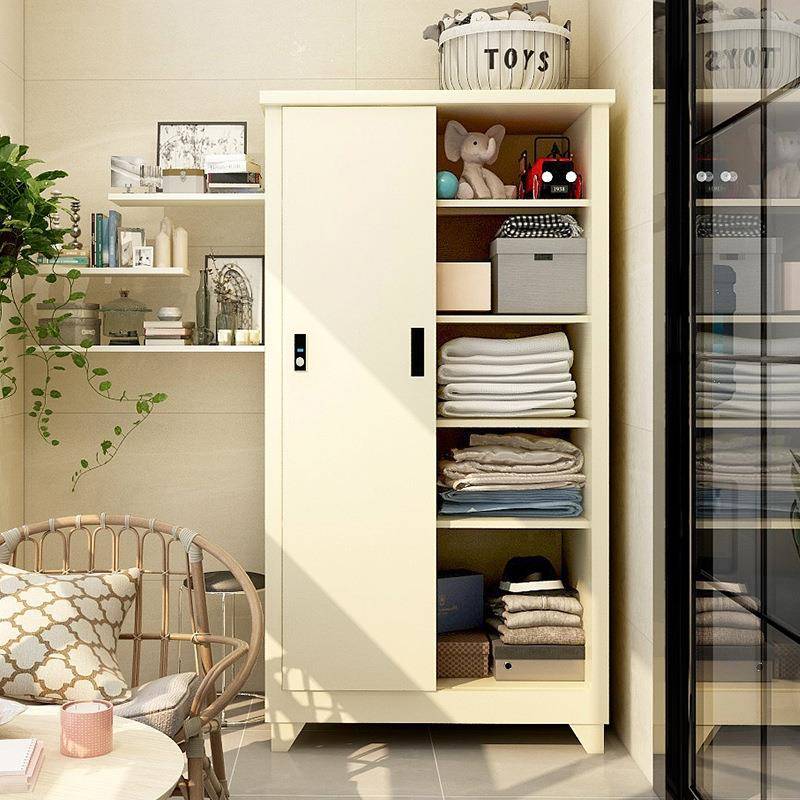 阳台柜卧室储物铁皮推拉移门钢制衣柜防雨水暴晒家用储物收纳站脚