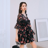 女士泳衣分体大码 三件套显瘦遮肚中年妈妈遮肉保守海边度假泡温泉