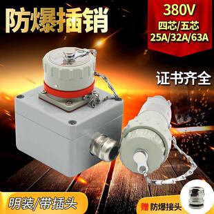 工业防爆插销380V三相四芯五芯无火花25A32A63A户外明装工程插座