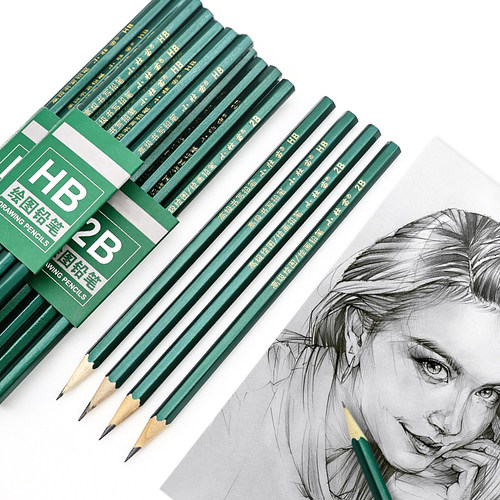 素描HB2B考试专用六角绿杆铅笔