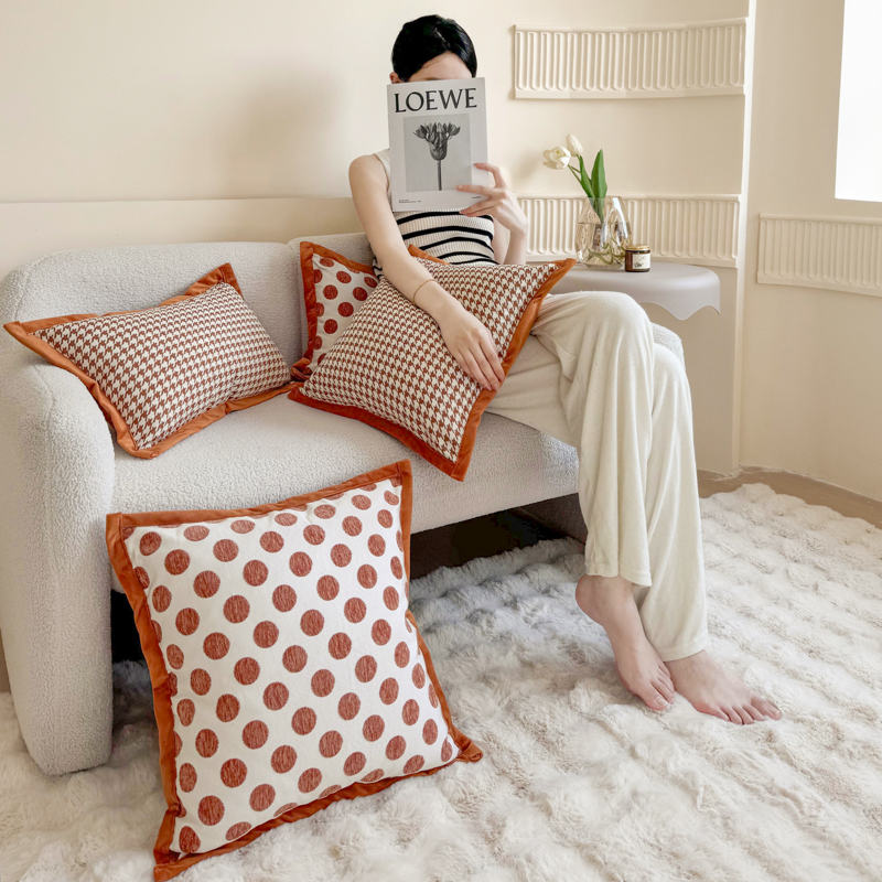 橙色千鸟格抱枕轻奢床头软包抱枕