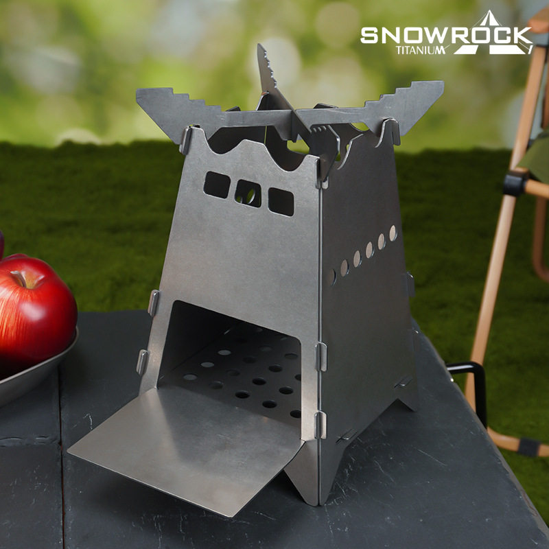 SNOW ROCK钛合金火箭炉户外野营折叠烧烤炉卡片炉具便携柴火炉
