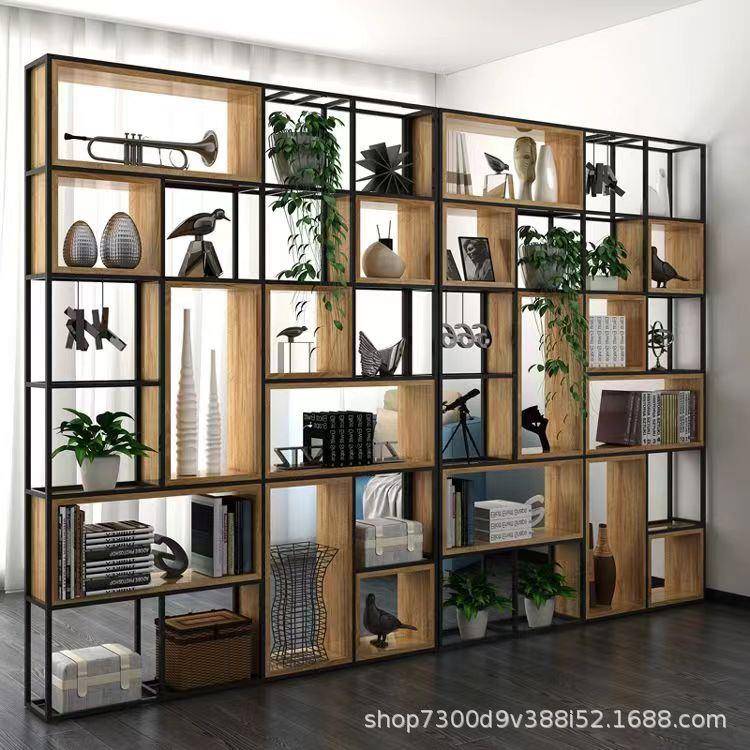 铁艺置物架客厅落地书柜美式办公室屏风展示架书架实木隔断收纳架