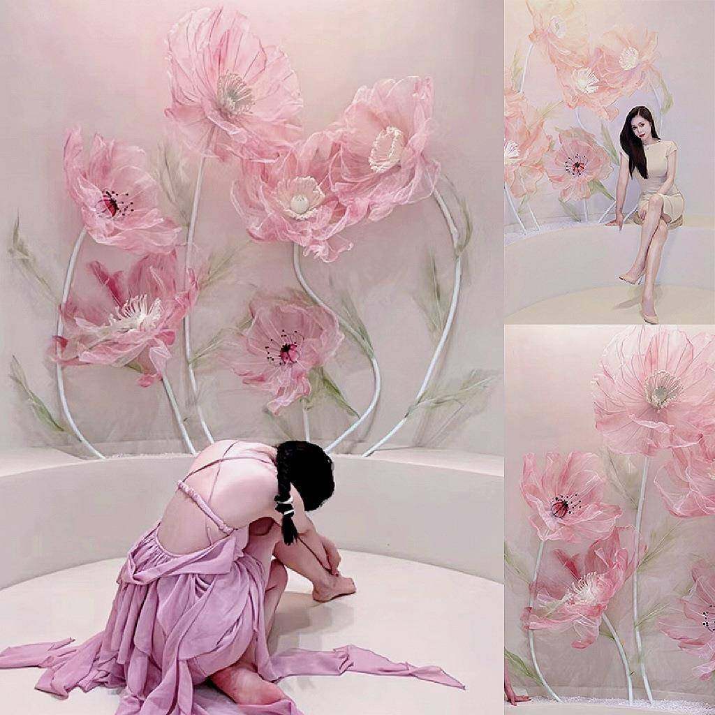 渐变纱花店铺装饰打卡点美容院大型摆件橱窗美陈列婚礼仿真仿真花