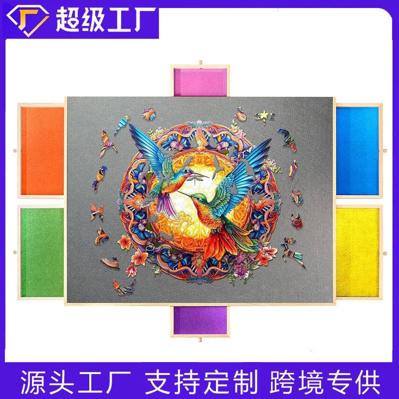木质拼图桌便携式抽屉收纳板拼图板木制旋转拼图桌热销