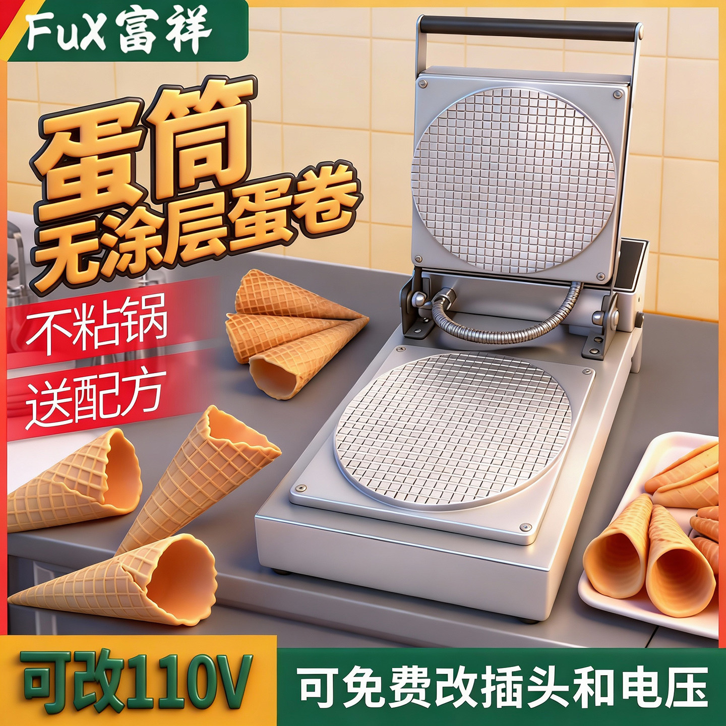 富祥蛋筒机蛋卷机器商用冰淇淋脆皮虾片机电热手工雪糕皮机摆滩