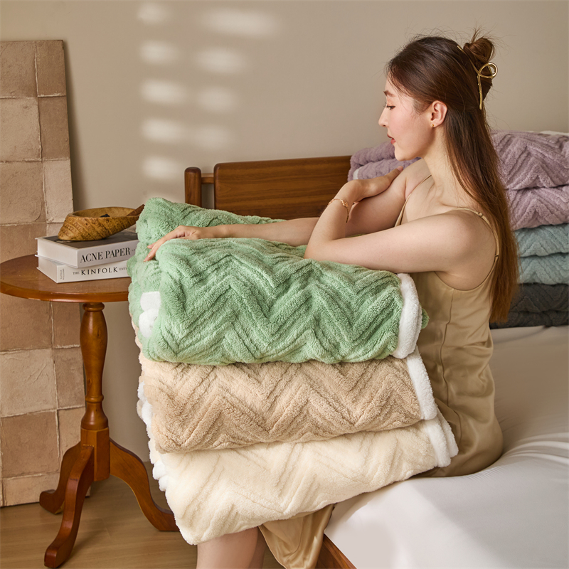塔芙绒提花毛毯冬季三层加厚保暖单人双人盖毯北欧办公室午睡毯子