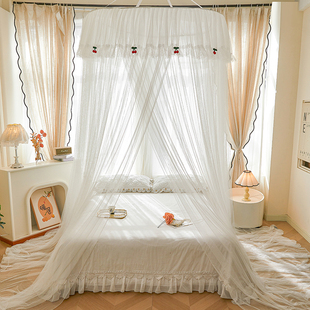 2026新款宫廷风吊顶公主蚊帐家用卧室三开门落地蚊帐夏季加密防蚊