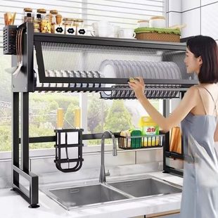 水池洗碗槽防尘碗柜厨房水槽置物架多功能家用碗碟沥水架收纳防尘