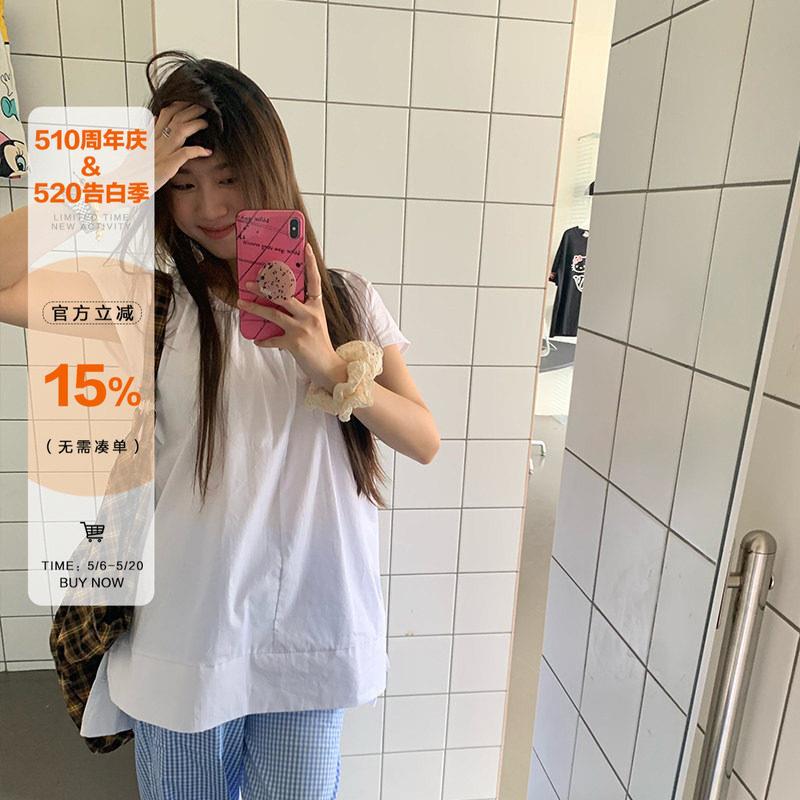 橘子树在哪儿韩系白色短袖衬衫女夏季甜美宽松显瘦气质小飞袖上衣